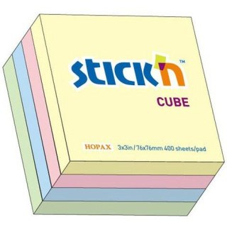 KARTECZKI STICK'N 76*76mm 4 KOLORY PASTEL (400) STICK'N