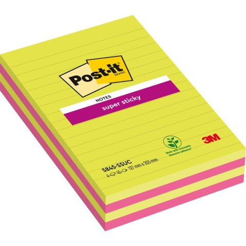 Karteczki Post-it Super Sticky 127x203mm (5845-SSUC) linie neon (4x45) Post-it