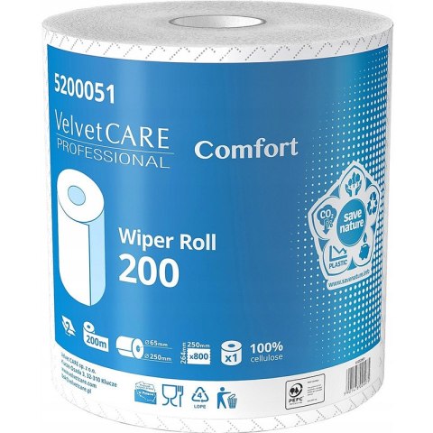 Czyściwo w rolce Velvet Care Comfort 200m 2w celuloza białe Velvet