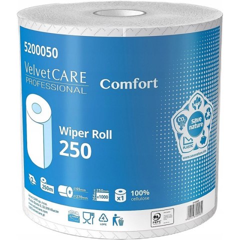 Czyściwo w rolce Velvet Care Comfort 250m 2w celuloza białe Velvet