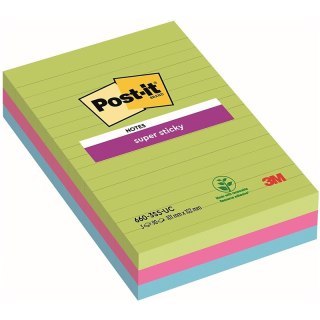 Karteczki Post-it Super Sticky 102x152mm (660-3SS-UC) w linie 3 kolory (3x90) Post-it