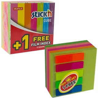 Karteczki Stick'n 76x76mm (+ zakładki) neon 5 kolorów (5x80) STICK'N