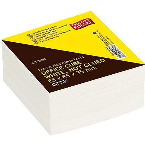 Kostka papierowa Grand 85x85x35mm nieklejona biała Grand