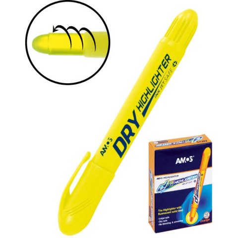 Zakreślacz w sztyfcie Amos Dry żółty Amos