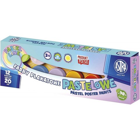 Farby plakatowe Astra 20ml pastelowe x12 kolorów Astra