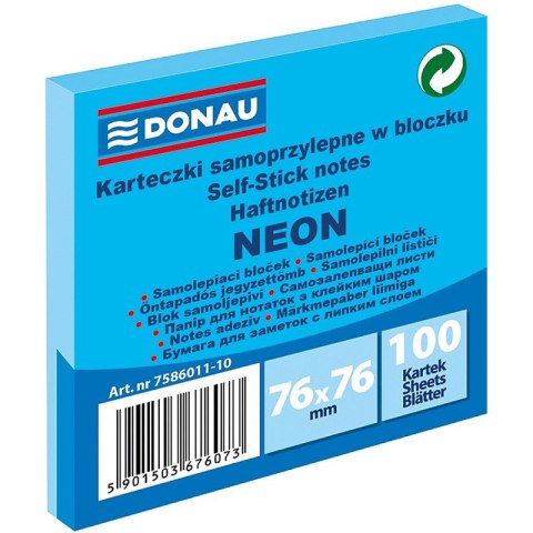 Karteczki Donau 76x76mm neon niebieskie (100) Donau