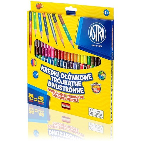 Kredki ołówkowe Astra dwustronne trójkątne 48 kolo Astra