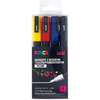Markery z farbą plakatową Uni POSCA PC-3M 4 kolory Uni