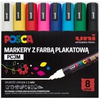 Markery z farbą plakatową Uni POSCA PC-3M 8 koloró Uni