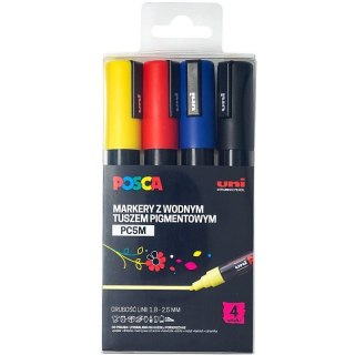 Markery z farbą plakatową Uni POSCA PC-5M 4 kolory Uni