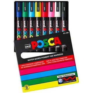 Markery z farbą plakatową Uni POSCA PC-5M 8 koloró Uni