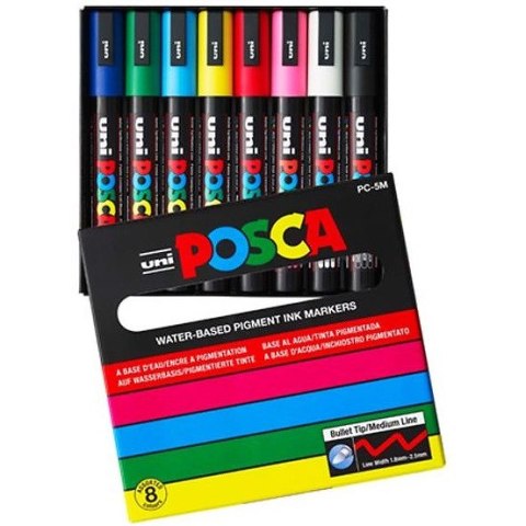 Markery z farbą plakatową Uni POSCA PC-5M 8 koloró Uni