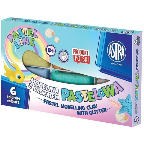 Modelina Astra 20g pastelowa z brokatem x6 kolorów Astra