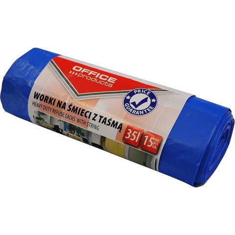 WORKI NA ŚMIECI Z TAŚMĽ OFFICE PRODUCTS, PREMIUM (LDHD), 35L, 15SZT., NIEBIESKIE Office Products