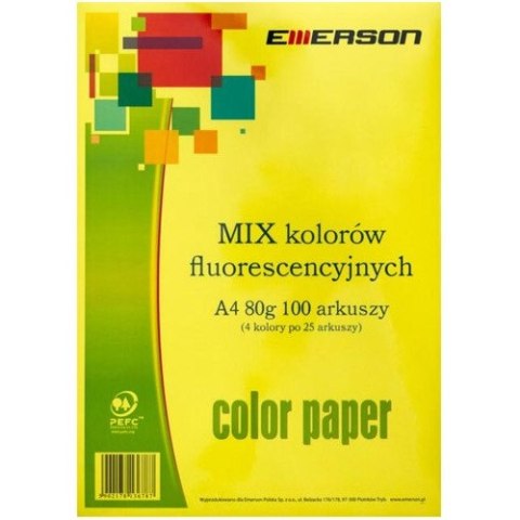 Papier Emerson A4/80g fluorescencyjny 4 kolory (4x25) Emerson