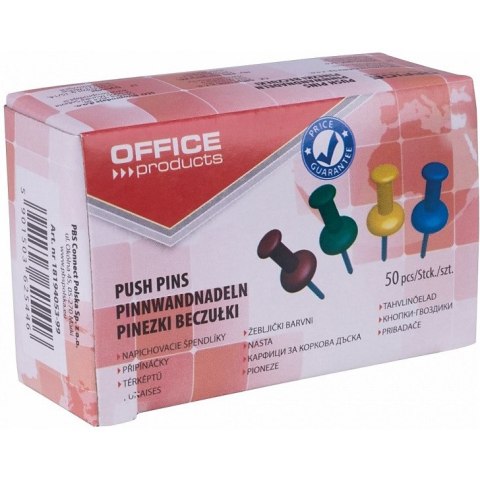 Pinezki beczułki OFFICE PRODUCTS, 50szt., mix kolo Office Products