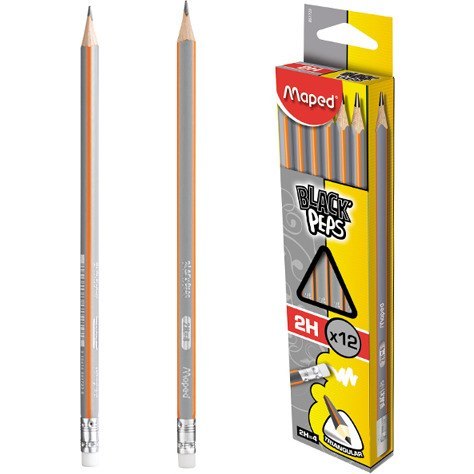 OŁÓWEK DREWNIANY MAPED BLACK'PEPS 2H Z GUMKĄ Maped