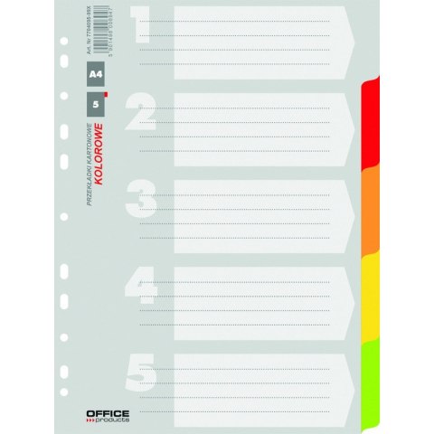 Przekładki kartonowe Office Products A4 5 kolorów Office Products