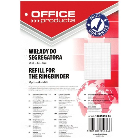 Wkład do segregatora Office Products A4/50k kratka biały Office Products