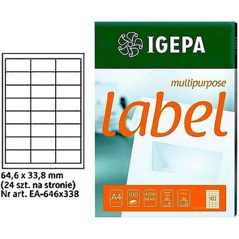 ETYKIETY A4 IGEPA 64,6*33,8mm BIAŁE (100) Igepa