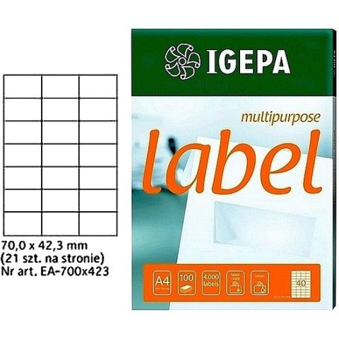ETYKIETY A4 IGEPA 70,0*42,3mm BIAŁE (100) Igepa