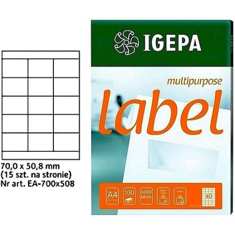 ETYKIETY A4 IGEPA 70,0*50,8mm BIAŁE (100) Igepa
