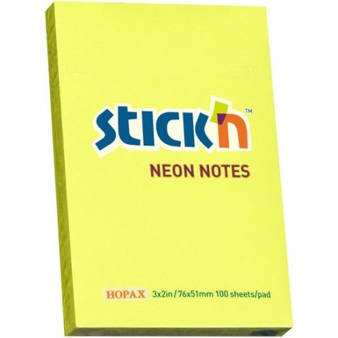 KARTECZKI STICK'N 51*76mm ŻÓŁTE NEON (100) STICK'N