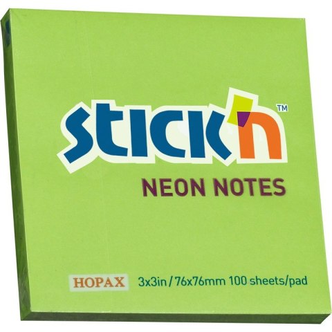 KARTECZKI STICK'N 76*76mm ZIELONE NEON (100) STICK'N