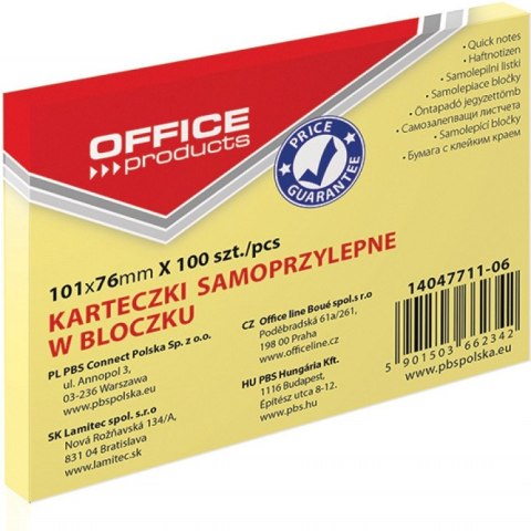 Karteczki Office Products 76x101mm żółte (100) Office Products