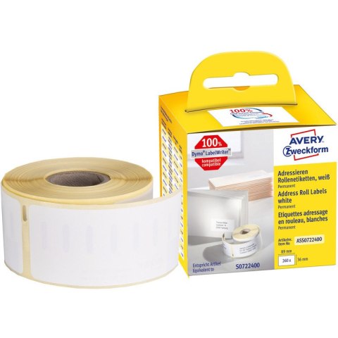 Etykiety na rolce Avery Zweckform 89x36mm białe (260) Avery Zweckform