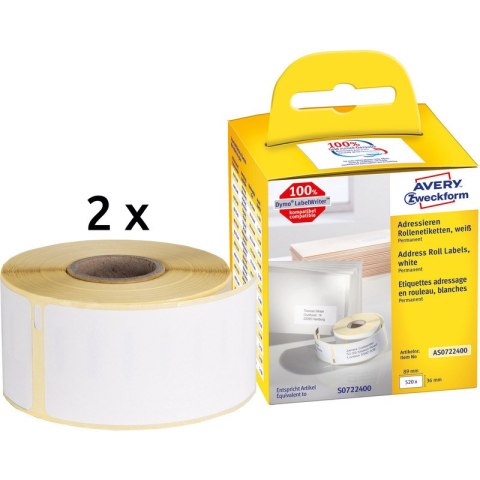 Etykiety na rolce Avery Zweckform 89x36mm białe (260) Avery Zweckform