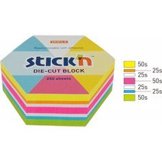 Karteczki Stick'n 61x70mm sześciokąt 5 kolorów (250) STICK'N