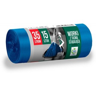 Worki na śmieci Anna Zaradna 35L LDPE z taśmą niebieskie (15) ANNA ZARADNA