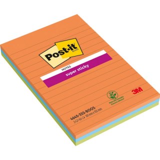 Karteczki Post-it Super Sticky 101x152mm linie (4645-3SS-BOOS) mix kolorów (3x45) Post-it