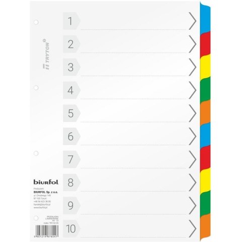 Przekładki kartonowe Biurfol A4 10 kart Biurfol