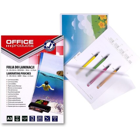 Folia laminacyjna Office Products A3 2x125µm błyszcząca (100) Office Products