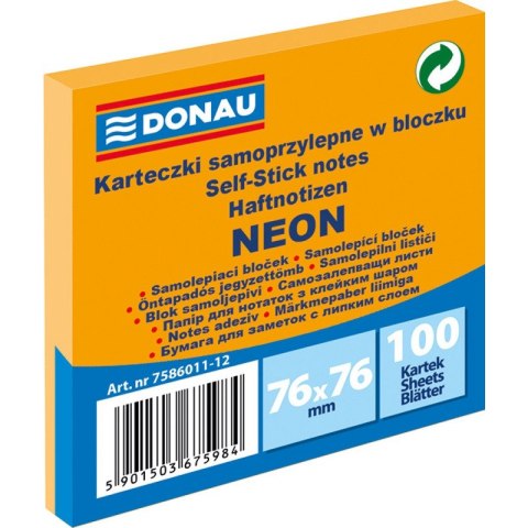 Karteczki Donau 76x76mm neon pomarańczowe (100) Donau