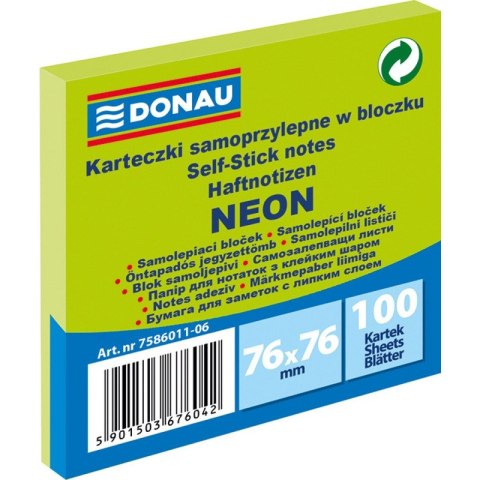 Karteczki Donau 76x76mm neon zielone (100) Donau
