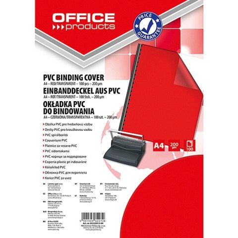 Okładki do bindownicy Office Products A4/200µm czerwone (100) Office Products